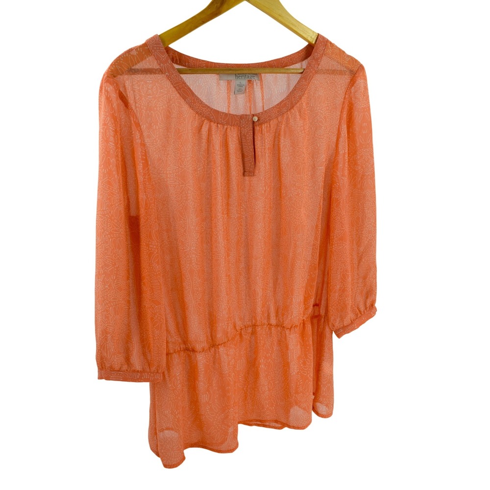Banana Republic Heritage Blouse Top Women Large Orange Paisley Button 3/4 Sleeve